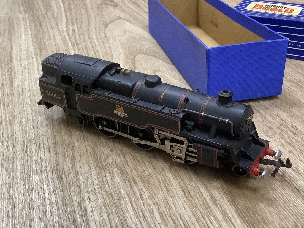 A Hornby Dublo EDG7 tank goods train set, an EDL 18 2-6-4 tank locomotive boxed, one other locomotive and accessories